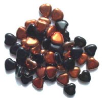 50 10mm Black & Copper Glass Heart Beads